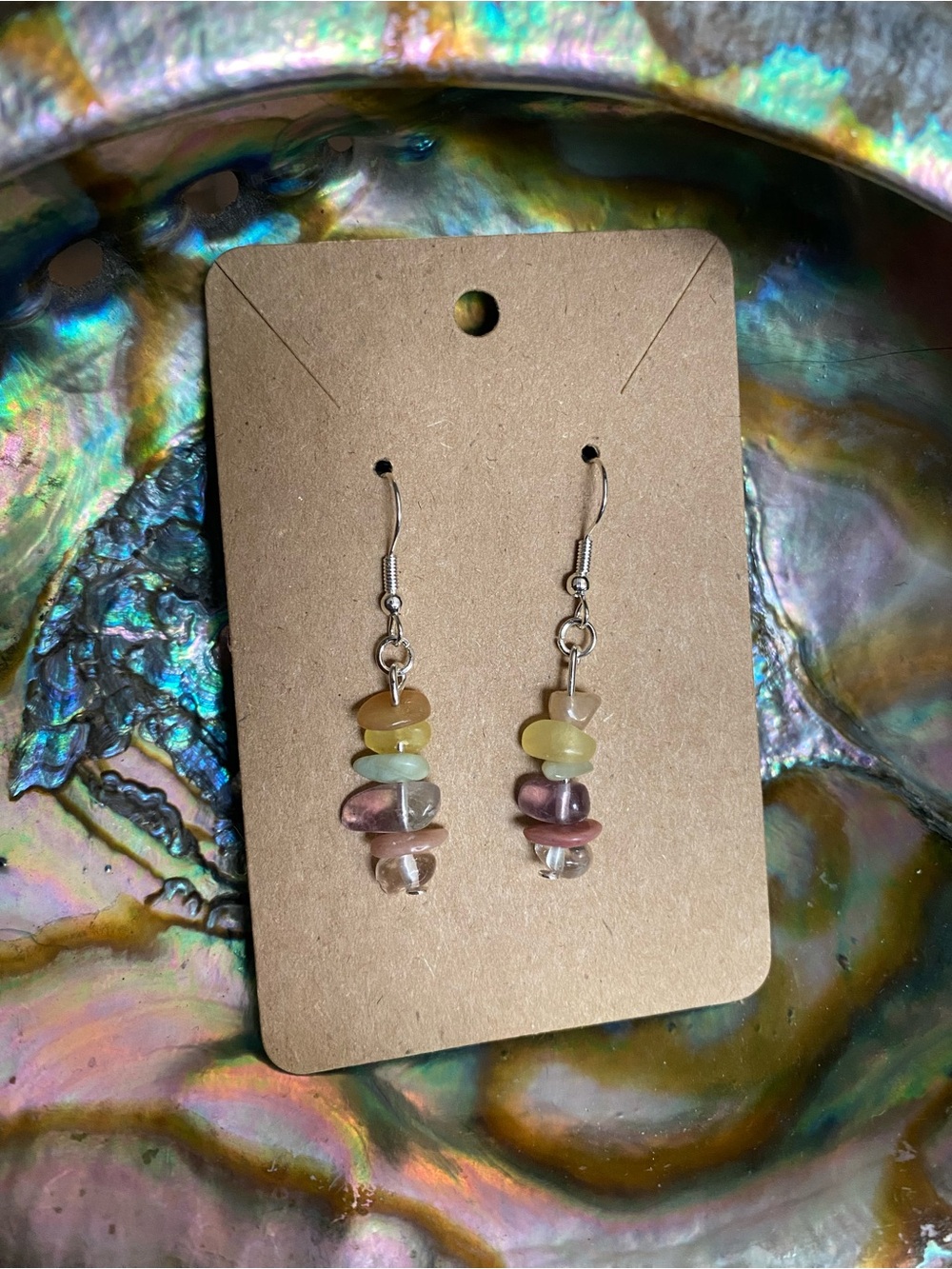 Handmade Multicolor Gemstone Drop Earrings -Pastel Rainbow